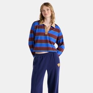 No Boundaries Stranger Things Rugby Polo Women XXS Blue Striped Cropped NWT